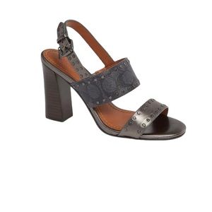 COACH Rylie Sandal Heel Sandal Charcoal/Gunmetal Size 8.5
